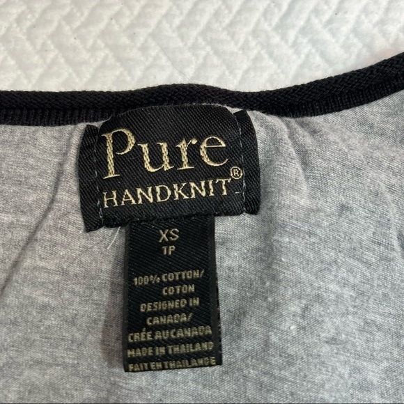 𝅺pure Handknit 100% Cotton Dual Layer Black/Grey Top w/Cutouts Size XS - Picture 11 of 11